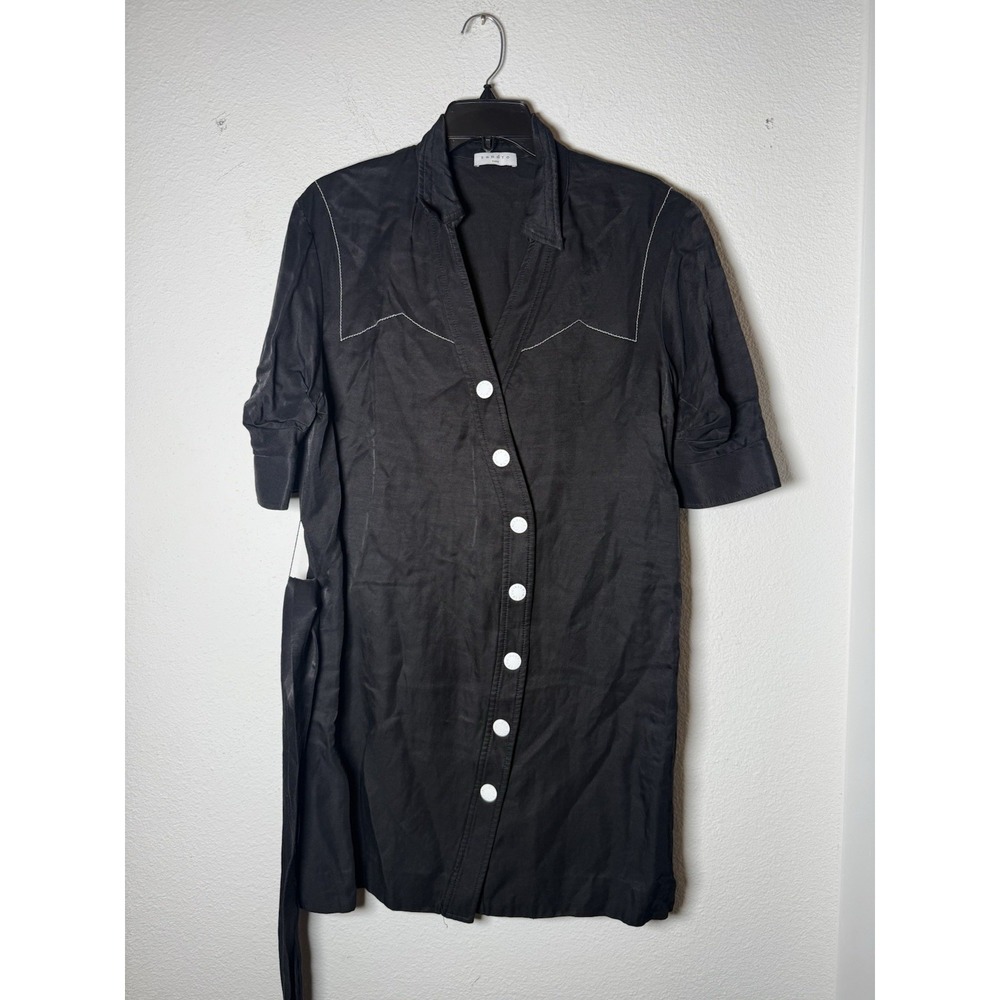 Sandro Paris Kunga Women's‎ Black Snap Front Viscose Linen Dress Size 40/LG - Picture 2 of 13